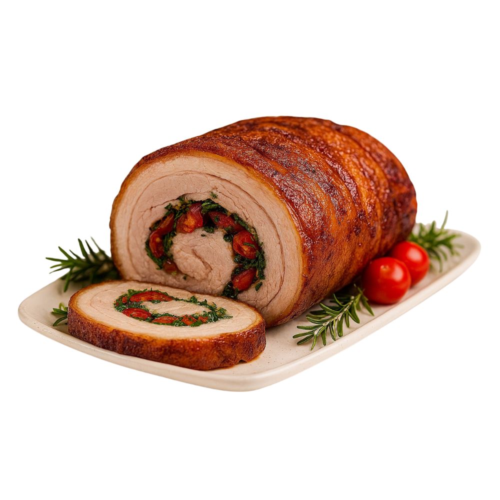 Panceta Recheada com Ervas e Tomate